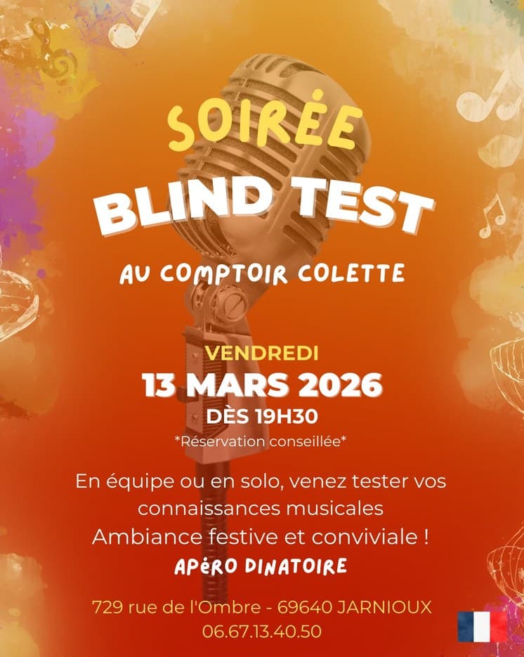 Affiche de la soirée blind test du 13 mars