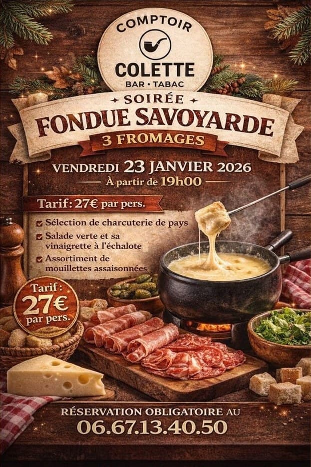 Affiche de la soirée fondue savoyarde du 23 janvier