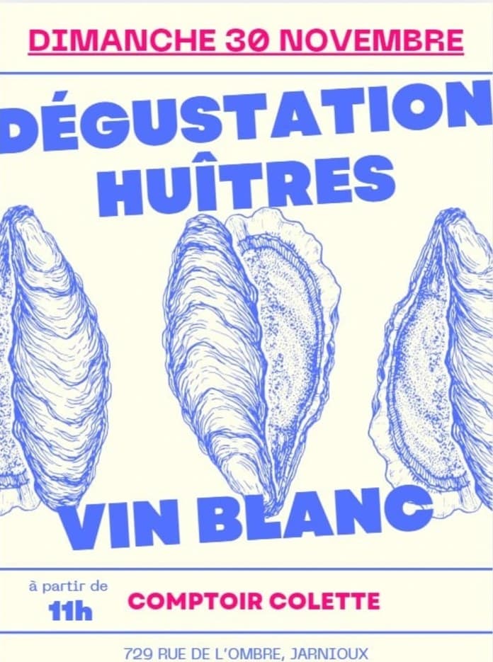 Affiche de la dégustation d'huîtres et vin blanc du 30 novembre